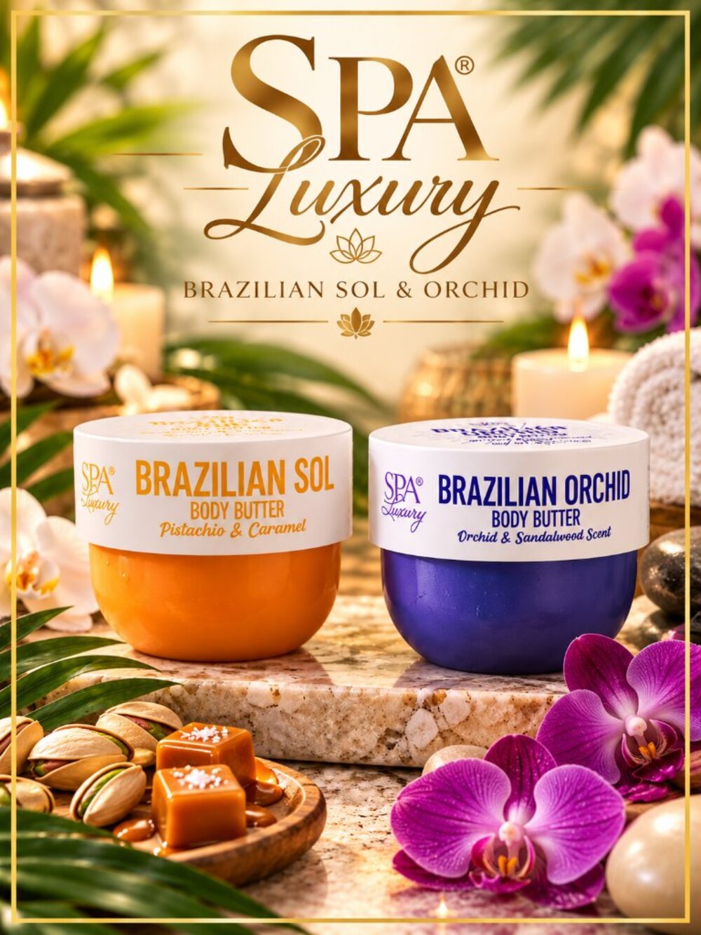 NWT 2Fer - Spa Luxury Brazilian Orchid & Brazilian Sol Pair! 6oz